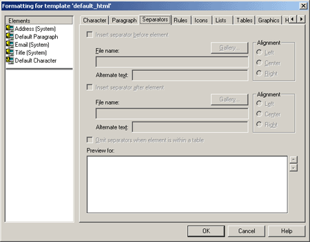 Formatting Separators Dialog