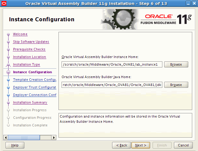 Instance Configuration page