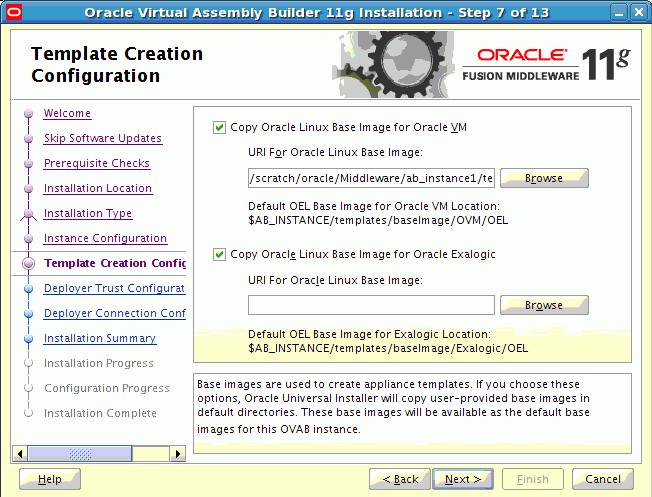 Template Creation Configuration page