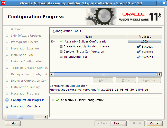 Configuration progress page