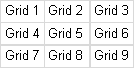 Sample of spreadsheet broken into 9 grids