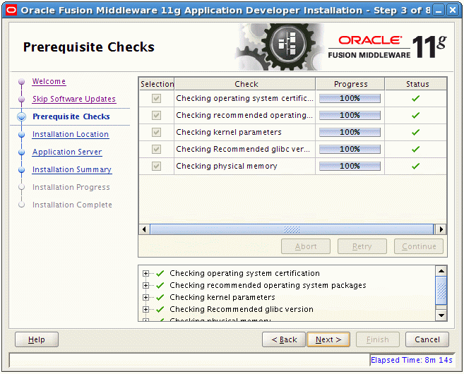 Prerequisite Checks screen