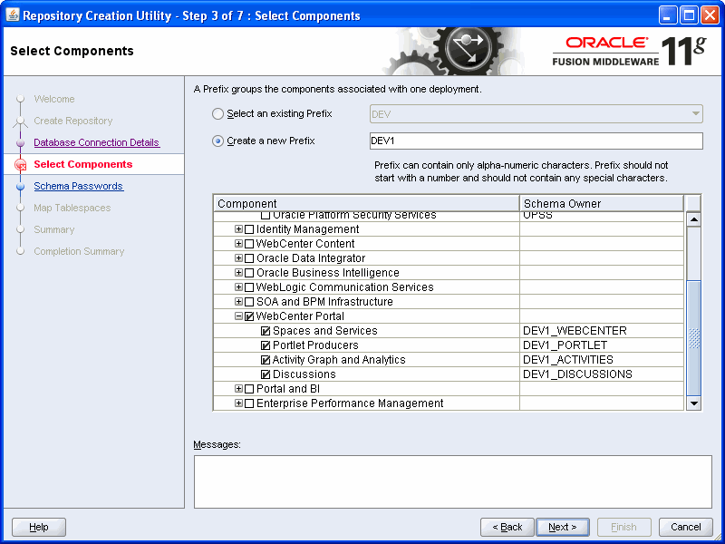 Schemas required for Oracle WebCenter Portal 11g