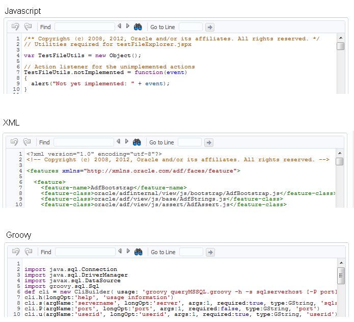 Code Editor Component using XML, Javascript, and Groovy