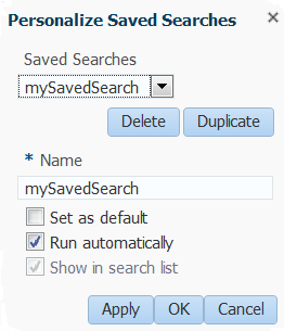 Personalized saved search dialog