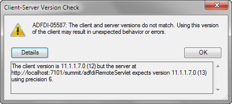 Client-Server Version Check Warning Dialog