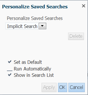 Personalized saved search dialog