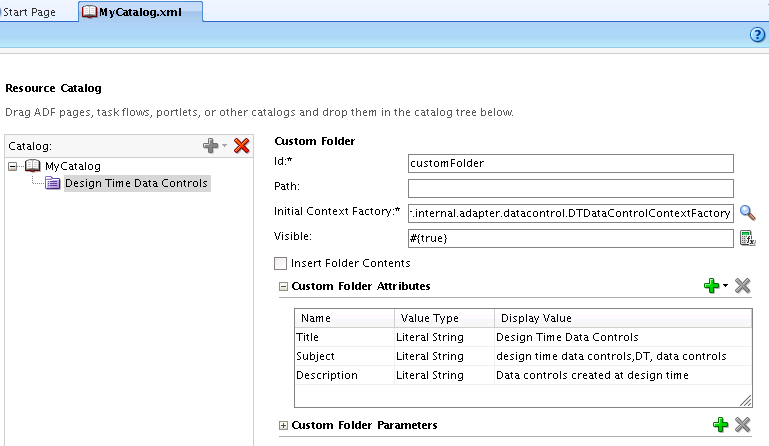 Catalog showing the Design Time Data Controls folder