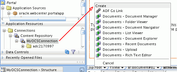 Adding Content Repository Root Folder to JSF Page