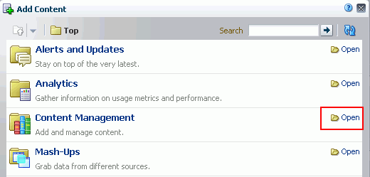 Content Management Section in the Resource Catalog