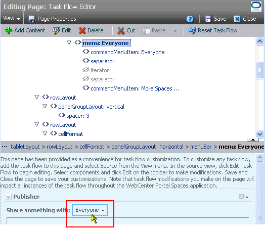 Selected task flow element in Source view