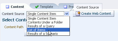 Selecting the Content Source: List of Items