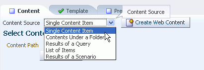 Selecting content source: Single Content Item