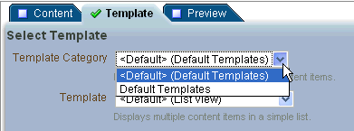 Selecting the template category