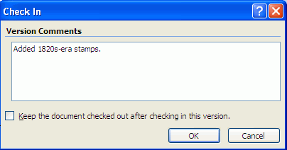 Check In Comments Dialog (Office 2007)