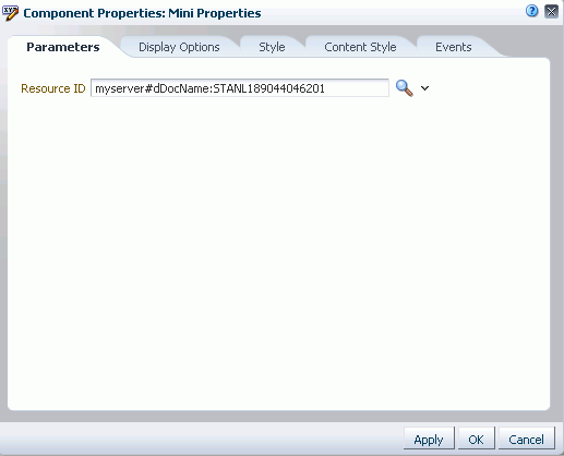 Mini Properties Task Flow Component Properties