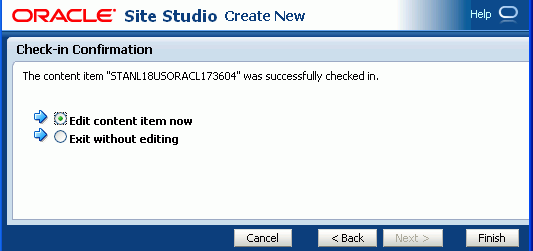 Adding Site Studio Content: Check-in Confirmation