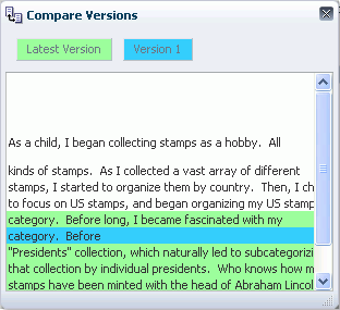Compare Versions Dialog (Wiki or Blog)