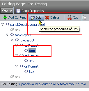 Edit button and selected Box layout component