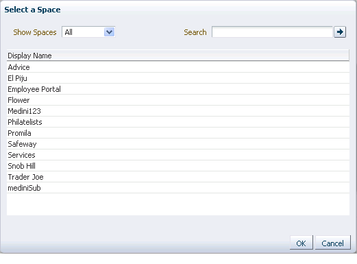 Select a Space dialog