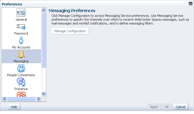Messaging panel in Preferences