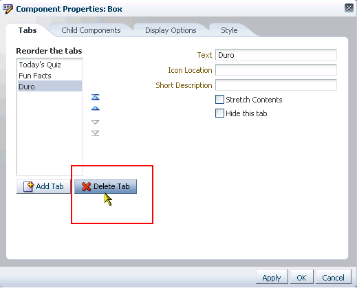 Delete Tab button in Box Component Properties