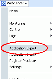 WebCenter menu - Application Export option