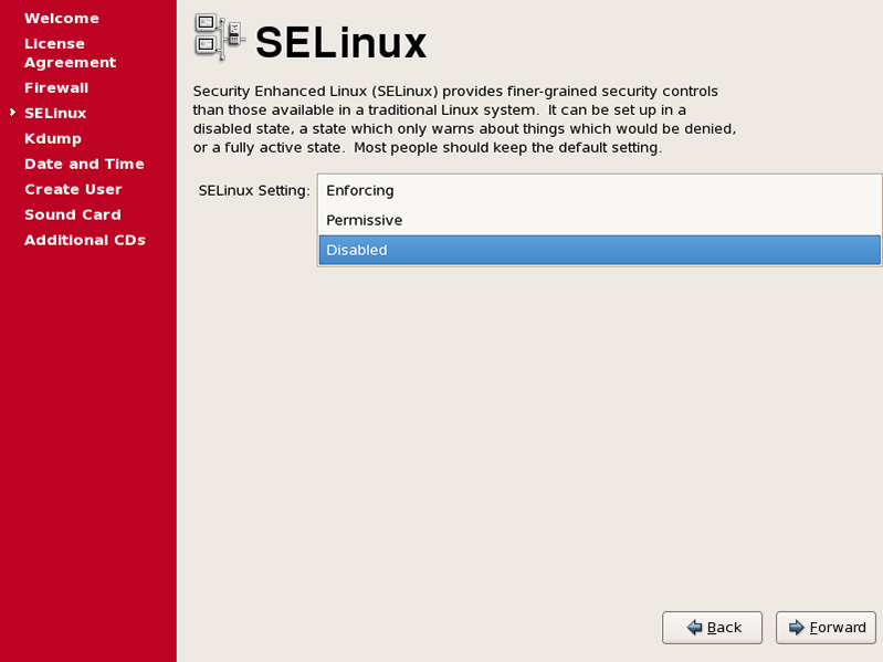 Selinux disable. Oracle Linux 4.5.