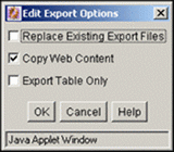 「エクスポート・オプションの編集」画面については周囲のテキストで説明しています。
