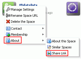 Space Actions Menu Selection: Share Link