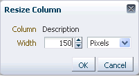 Resize Column dialog