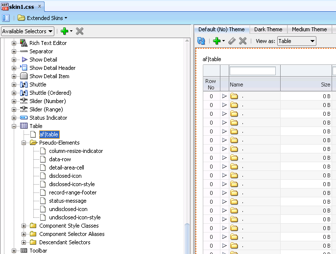 Selector for the table Component