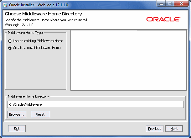 「Oracle Middlewareホーム・ディレクトリ」画面