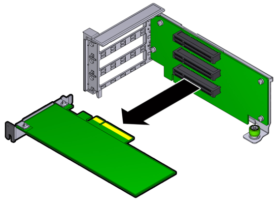 画像: PCIeカードのPCIeライザーからの取外し方法を示す図。