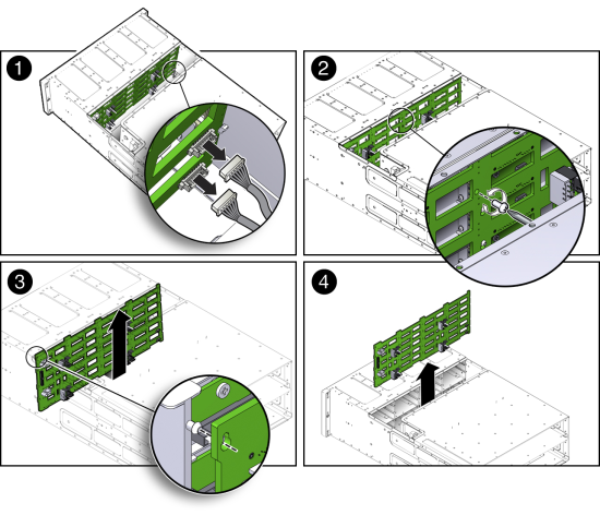 画像: ディスク・ミッドプレーン・モジュールの取外し方法を示す図。