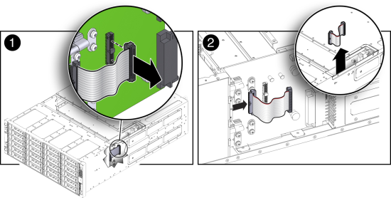 画像: 電力配分ボードHDDリボン・ケーブルの取外し方法を示す図。