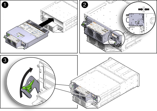 画像: システム・シャーシへのサーバー・ノードの取付け方法を示す図。
