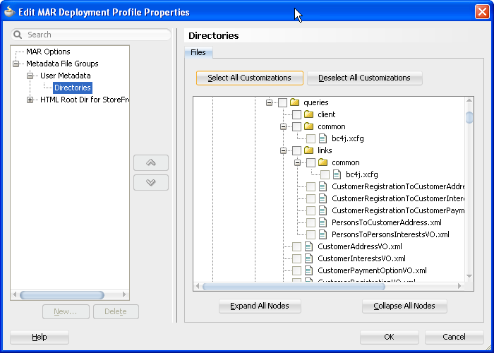 MAR deployment profile dialog