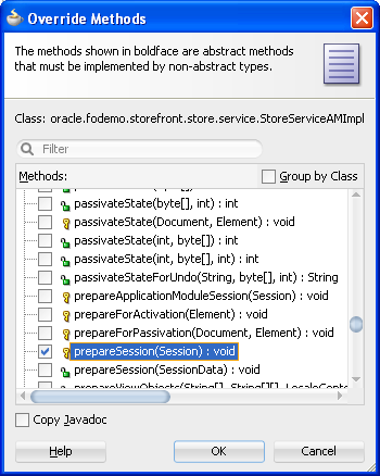 Image of Override Methods dialog