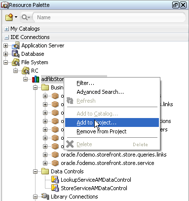 Resource Palette Add to Project.