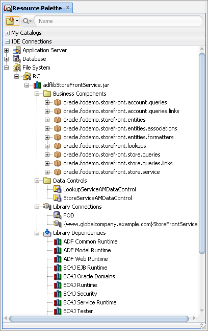 Resource Palette ADF Libraries.