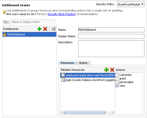 Entitlement grant in the policy editor