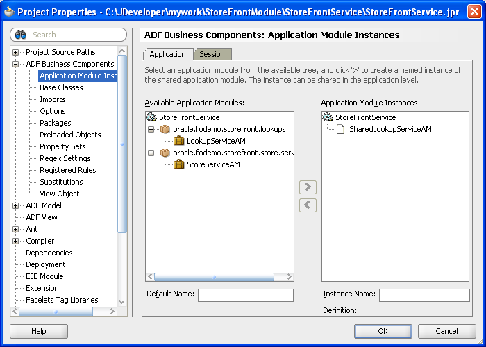 Project Properties dialog with shared AM