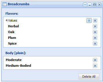 Breadcrumbs with value list expanded