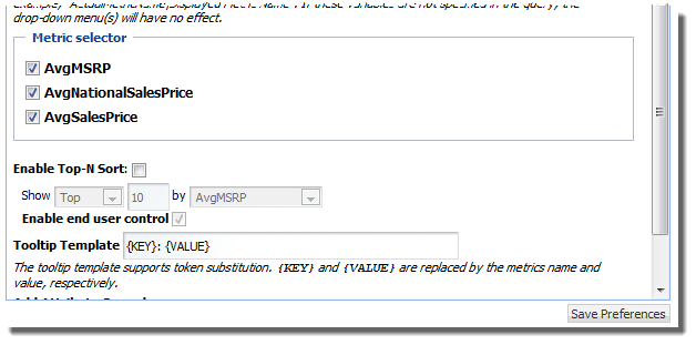Chart component edit view - Metric selector