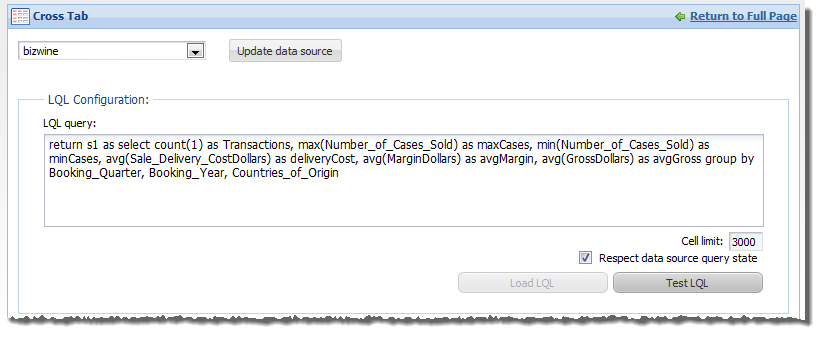 Cross Tab - data source and LQL fields