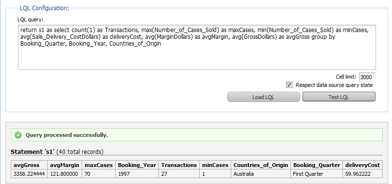 Cross Tab component - LQL query validated