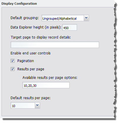 Data Explorer component edit view - Display Configuration