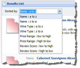 Results List - Sorted by drop-down list