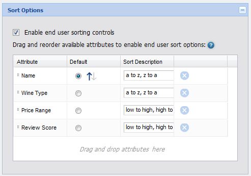 Results List with sorting attributes selected